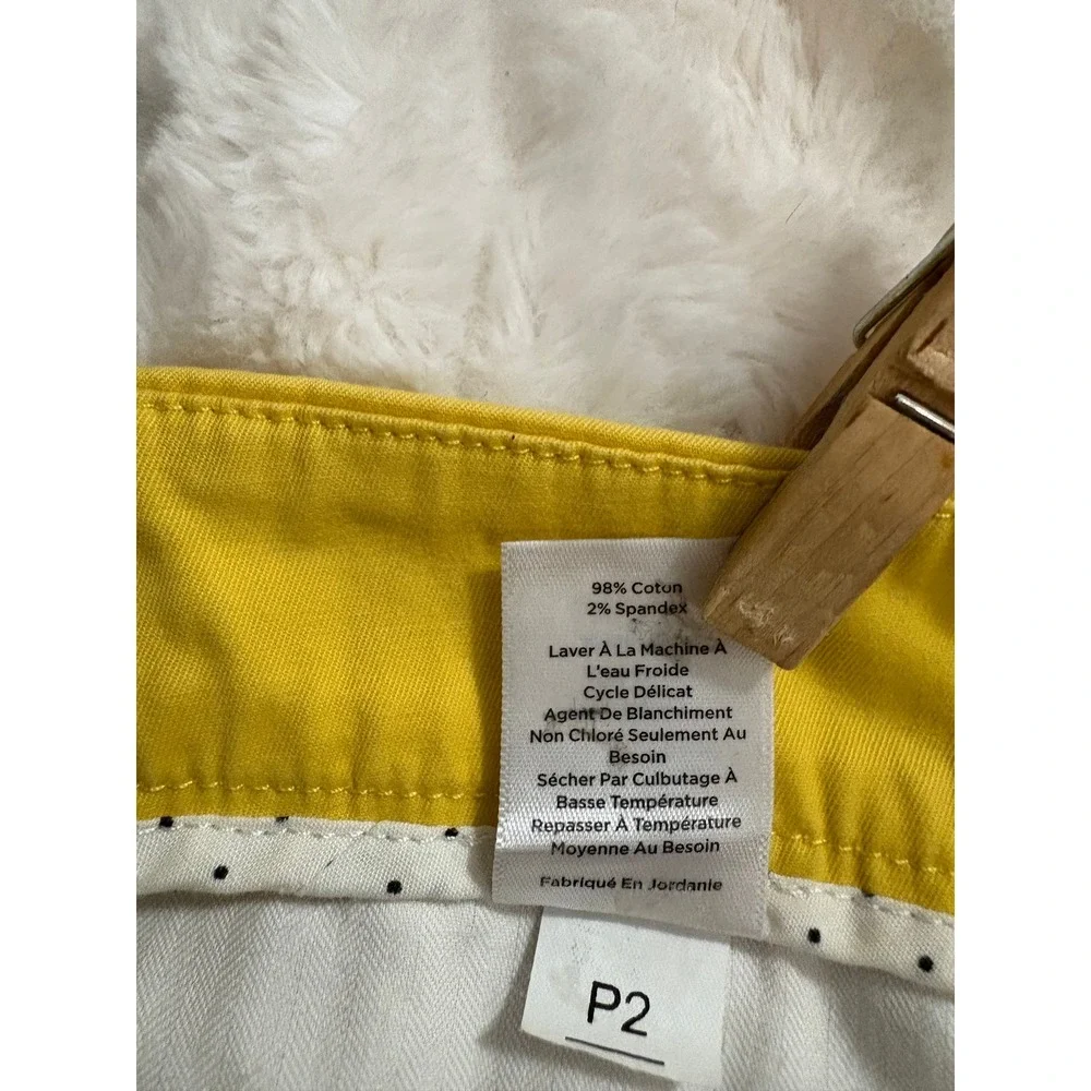 Talbots Yellow Cropped Capri Pants Petite 2 Button Hem Cotton Stretch JO3069